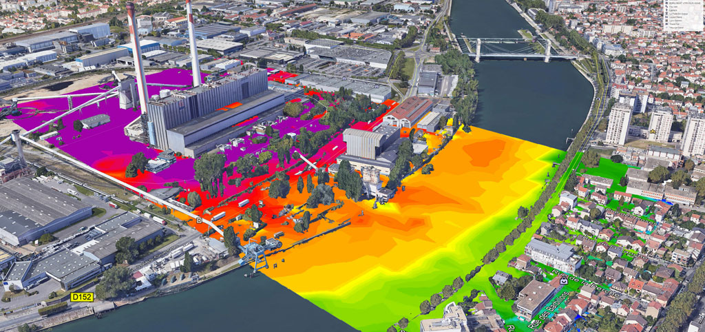 simulation acoustique de l'impact sonore d'une usine de production électrique